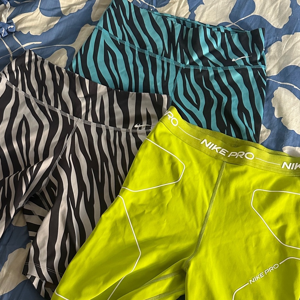 Nike Pro Neon Yellow and Zebra Print Shorts Trio